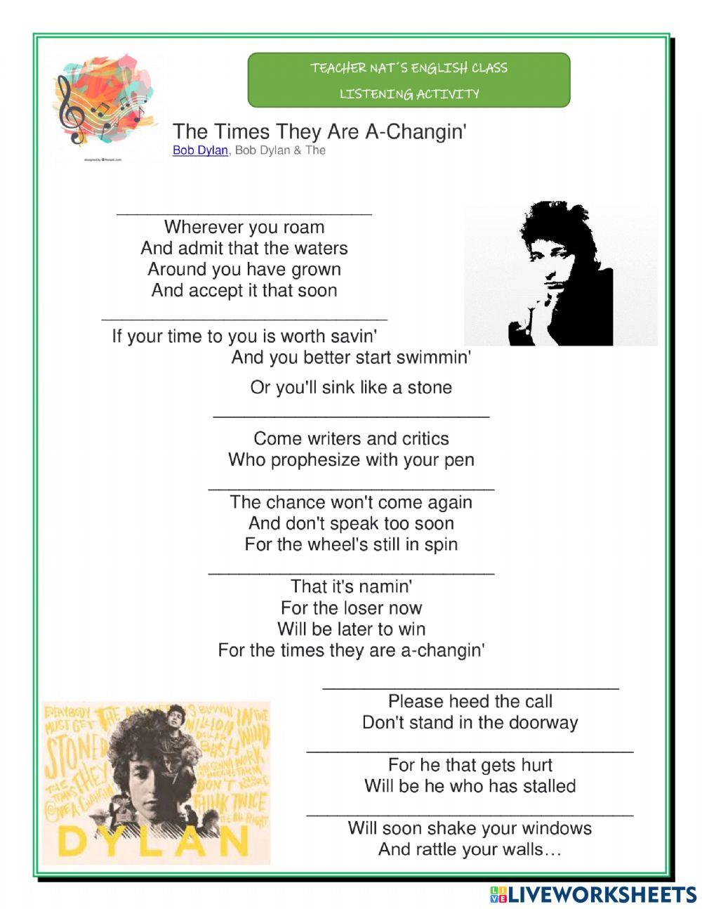 The Times that are Changin-- listening activity