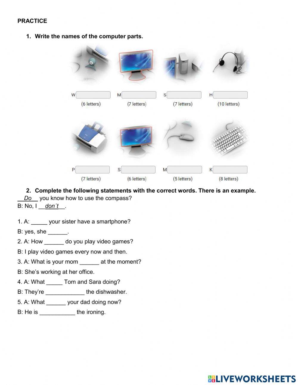 Computer parts - Present simple and Present continuous