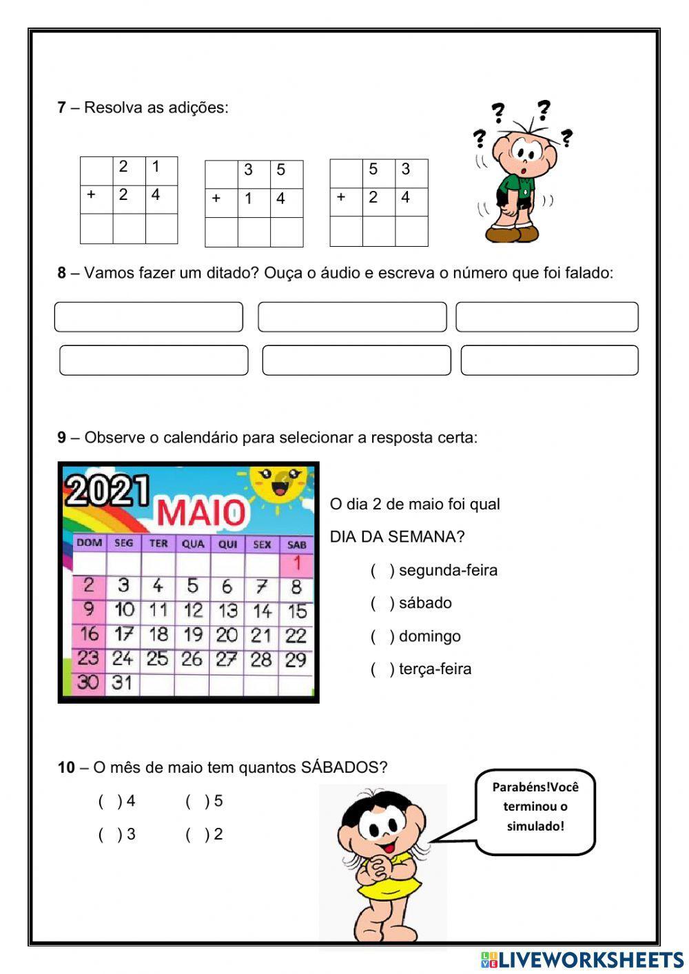 Simulado de Matemática 1º Ano