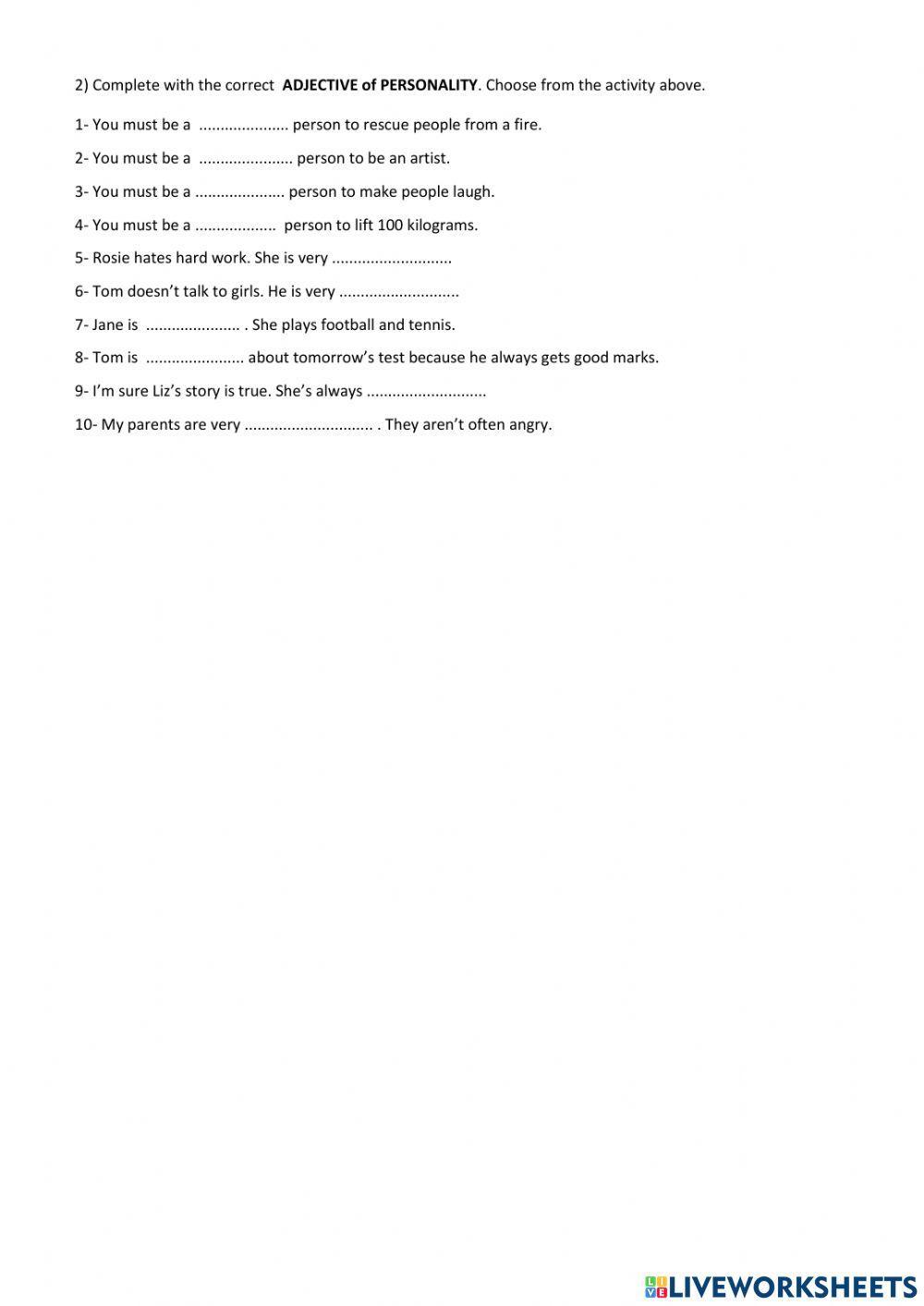 Adjectives of personality