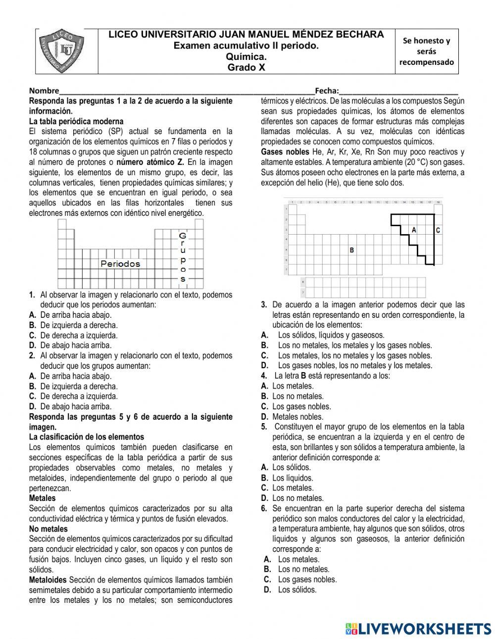 Examen química grado 10