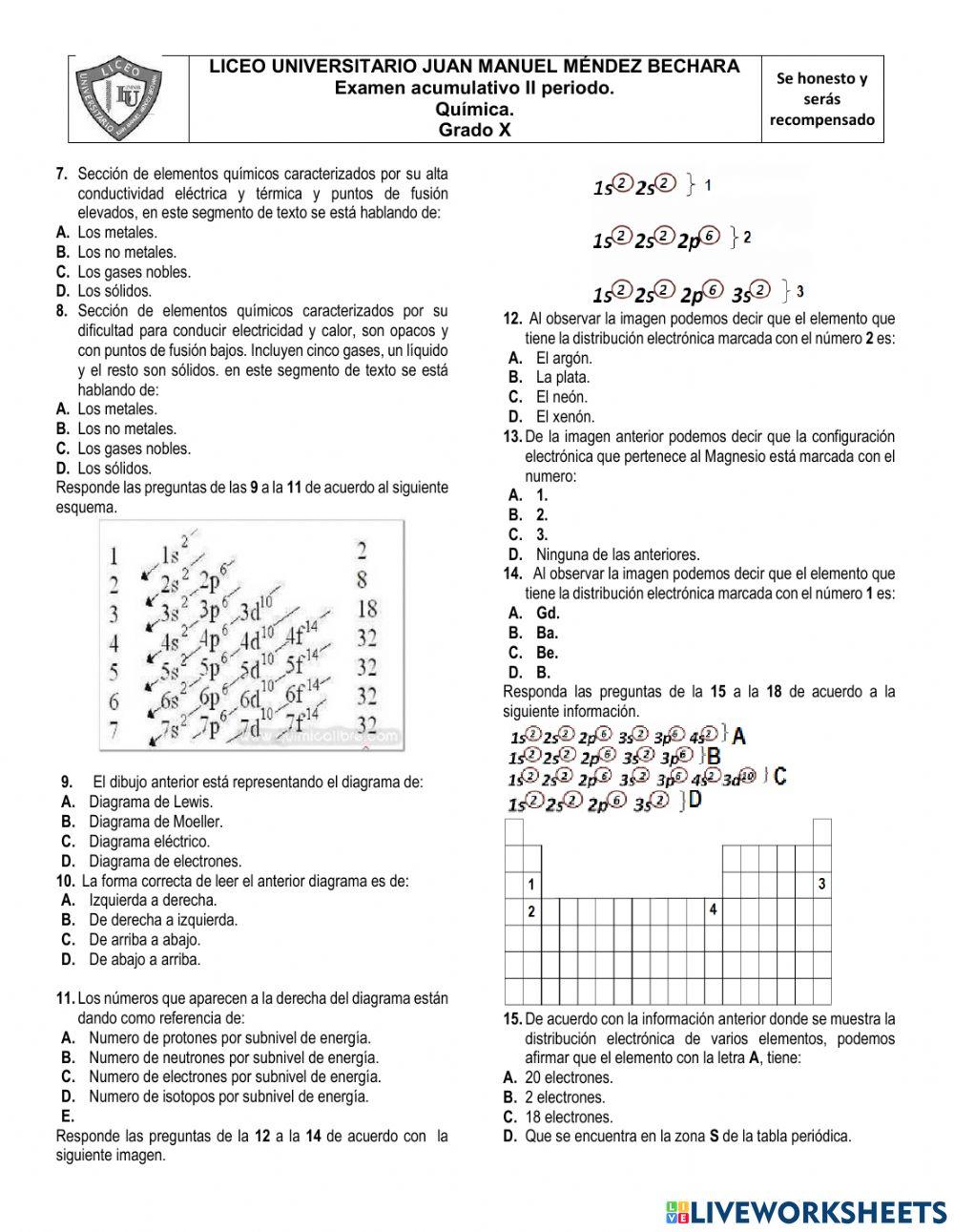 Examen química grado 10