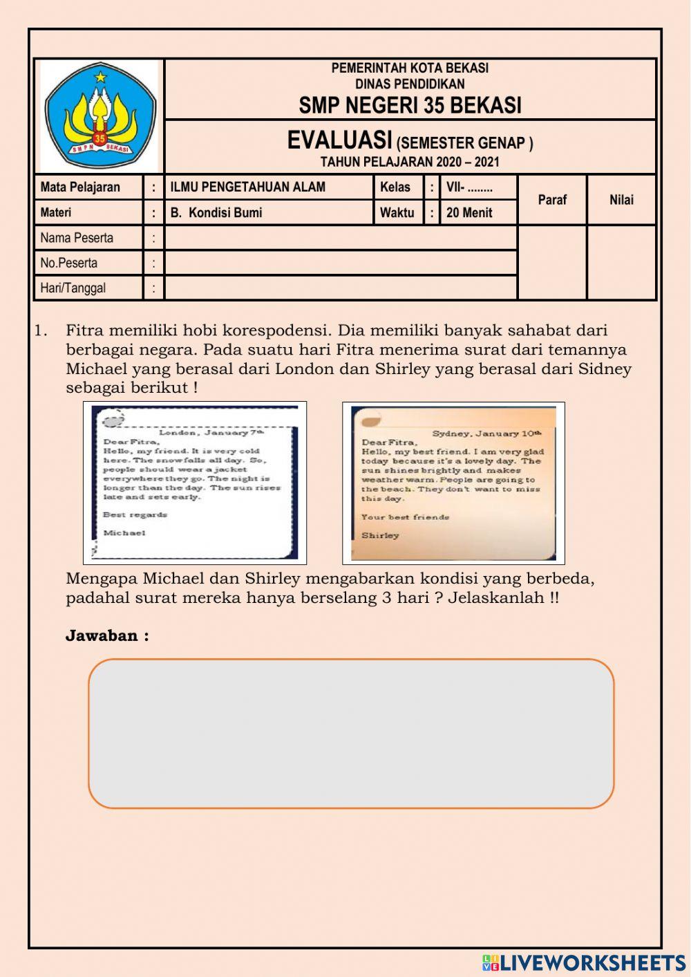 Evaluasi 2 RPP 2 - Kondisi Bumi