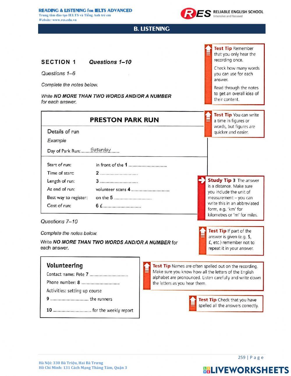 Mock Test 1 Listening worksheet | Live Worksheets