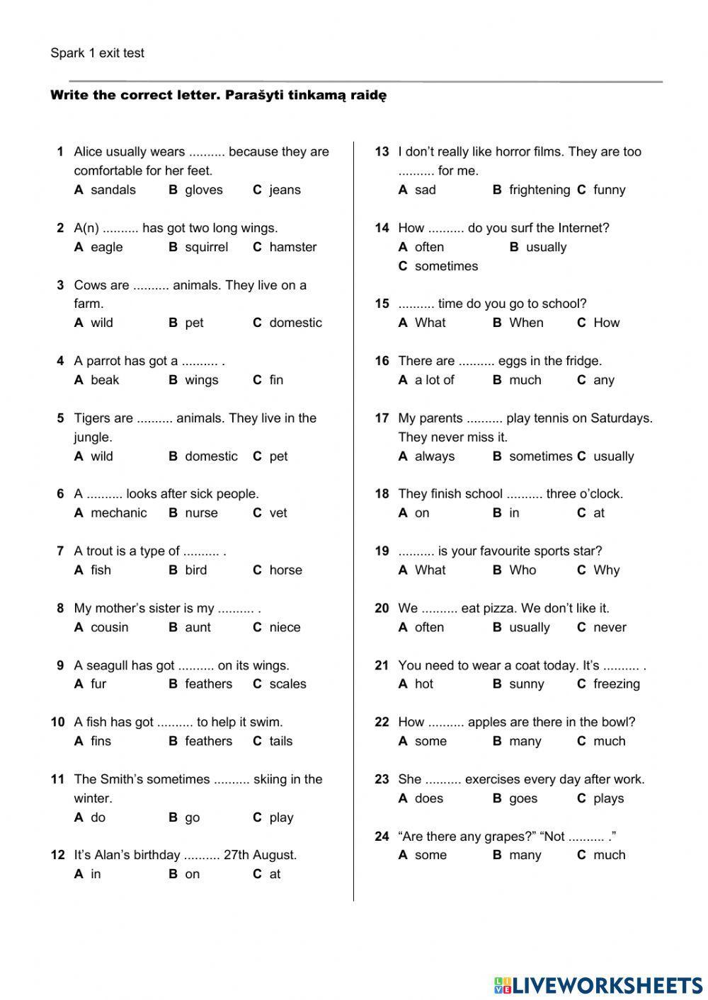 Exit test for elementary level (spark 2)