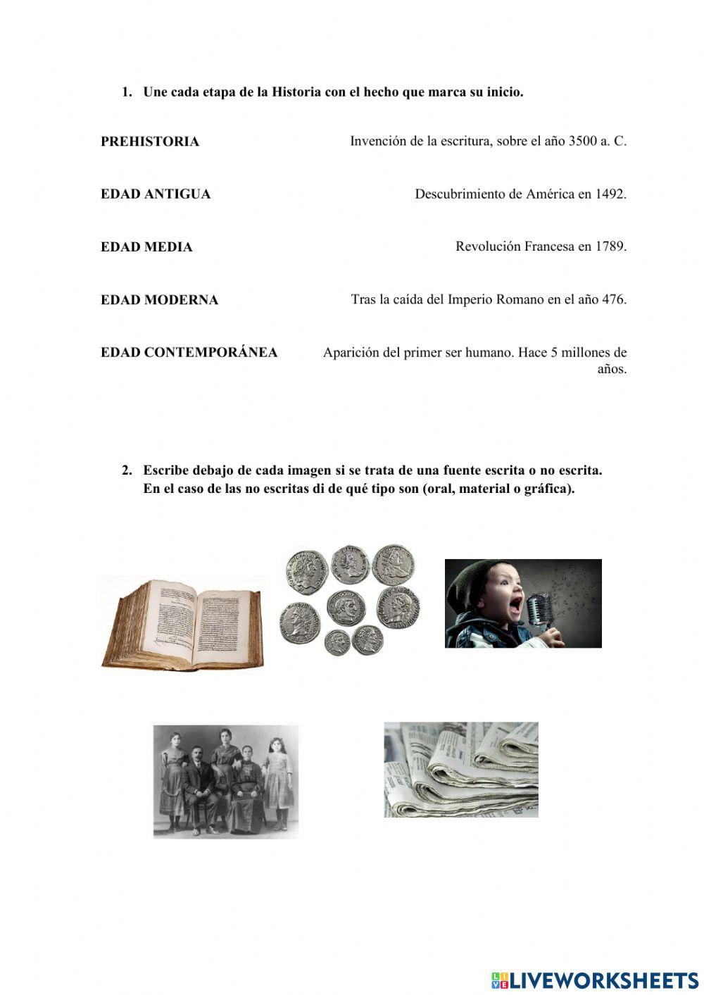 Etapas de la Historia y fuentes históricas