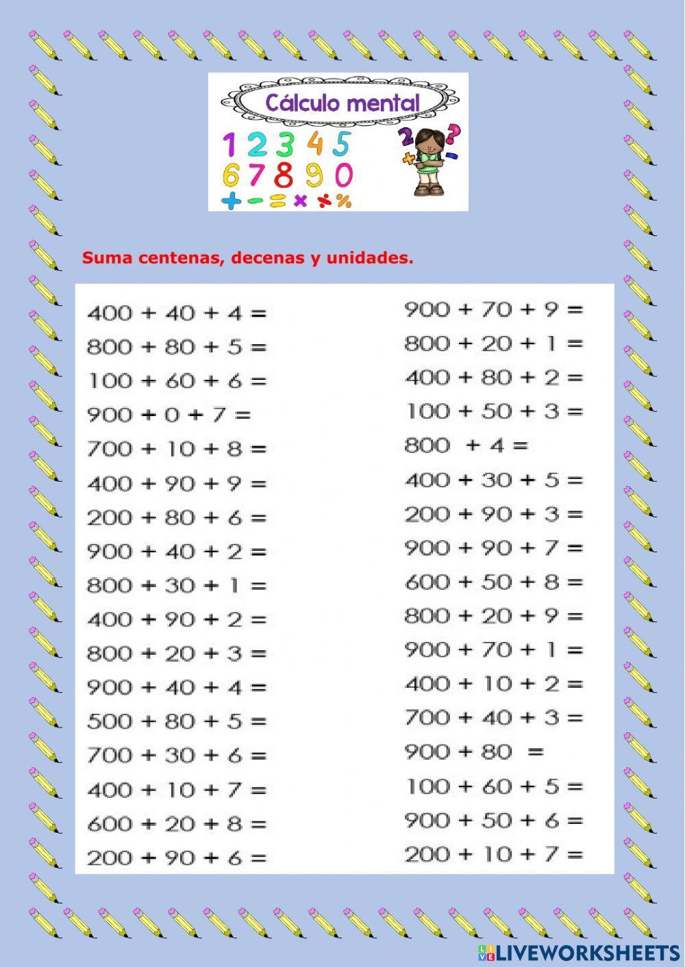 Cálculo mental - Sumar centenas, decenas y unidades 3