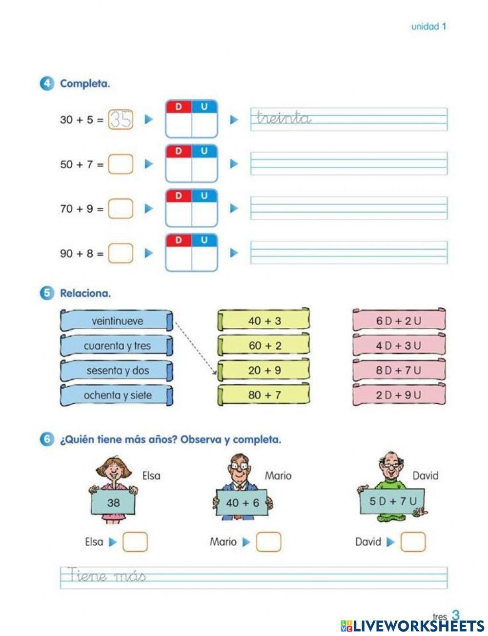 Ejercicios con unidades  y decenas.