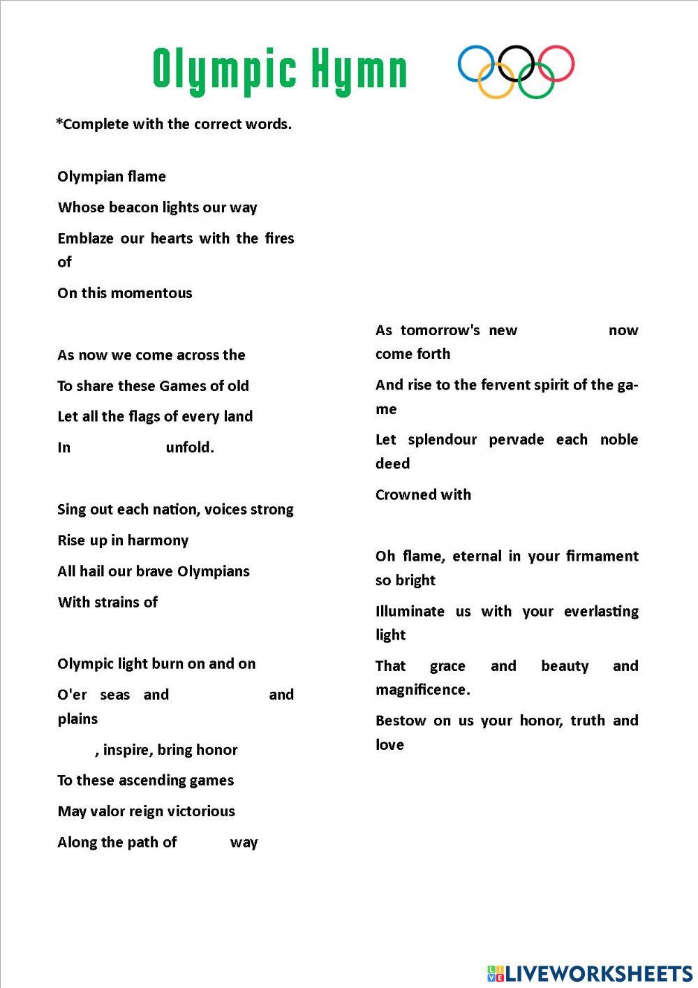 1044320 | Olympic Anthem | José Casas | LiveWorksheets