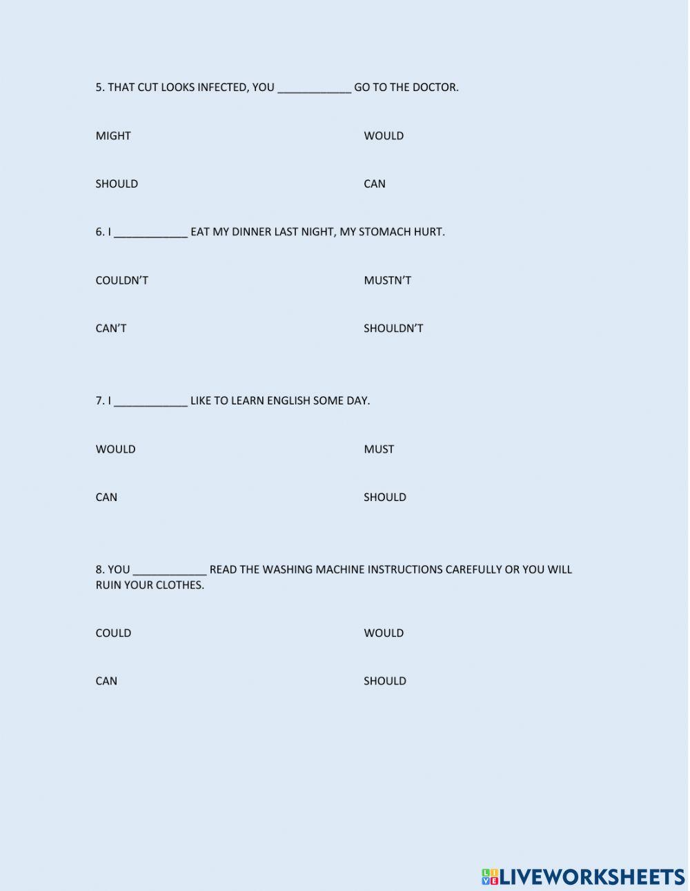 2° CUARTO PARCIAL MODALS PRESENT PERFECT