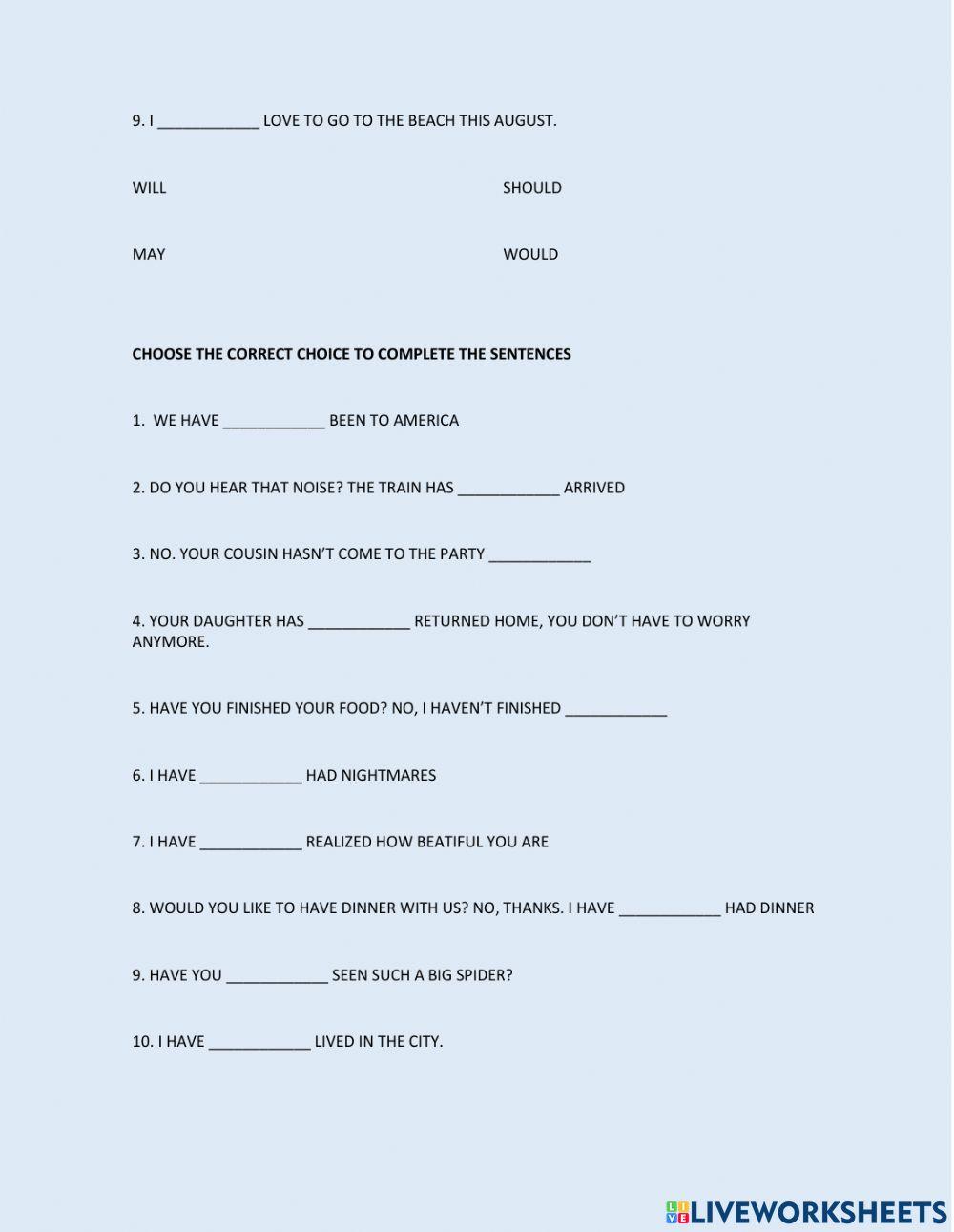 2° CUARTO PARCIAL MODALS PRESENT PERFECT
