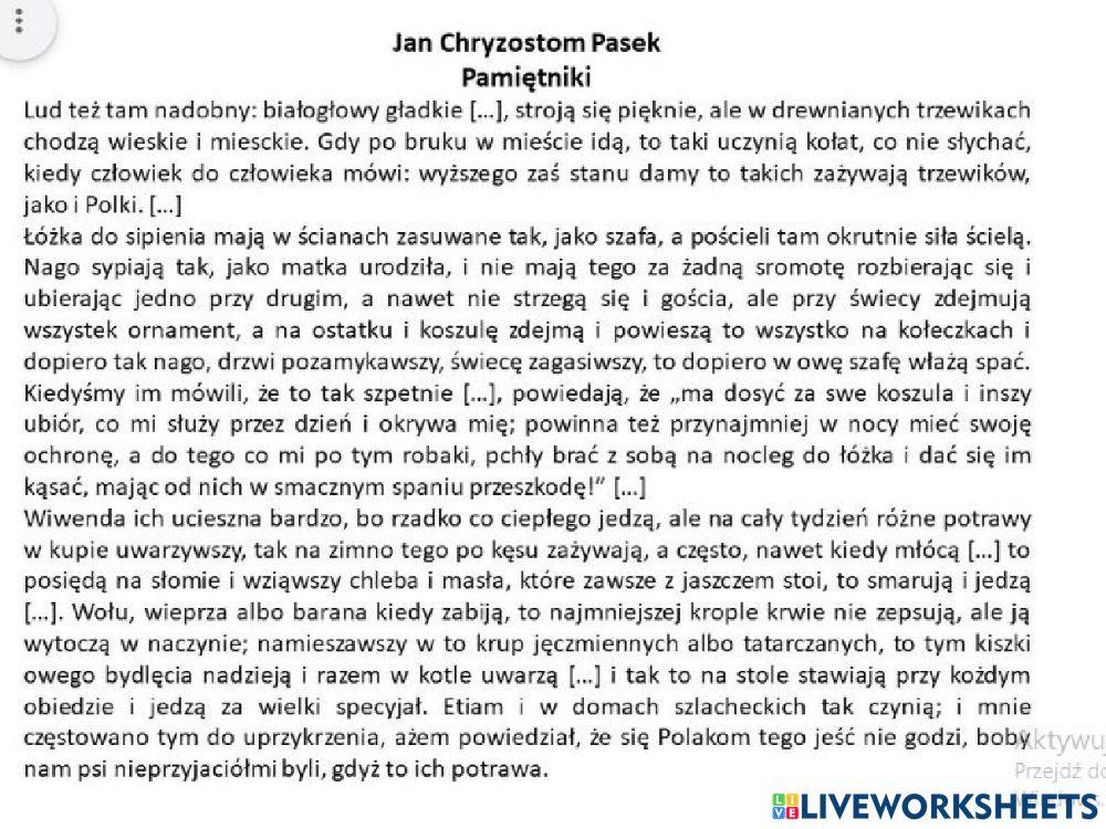 Jan chryzostom pasek pamiętniki