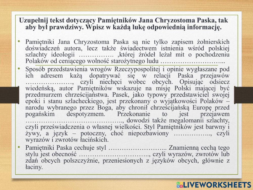 Jan chryzostom pasek pamiętniki