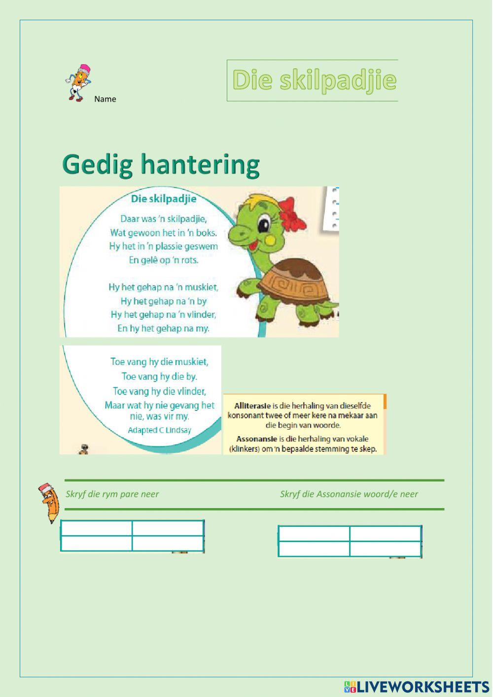 Die skilpadjie gedig