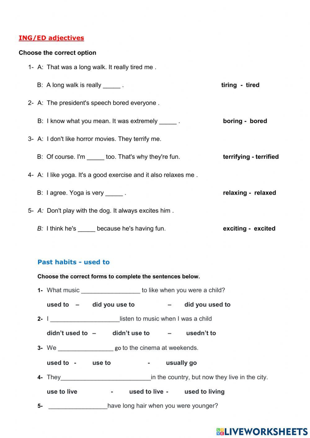 Test unit 1 - Narrative Tenses, Past Habits, Past Tenses, Vocabulary