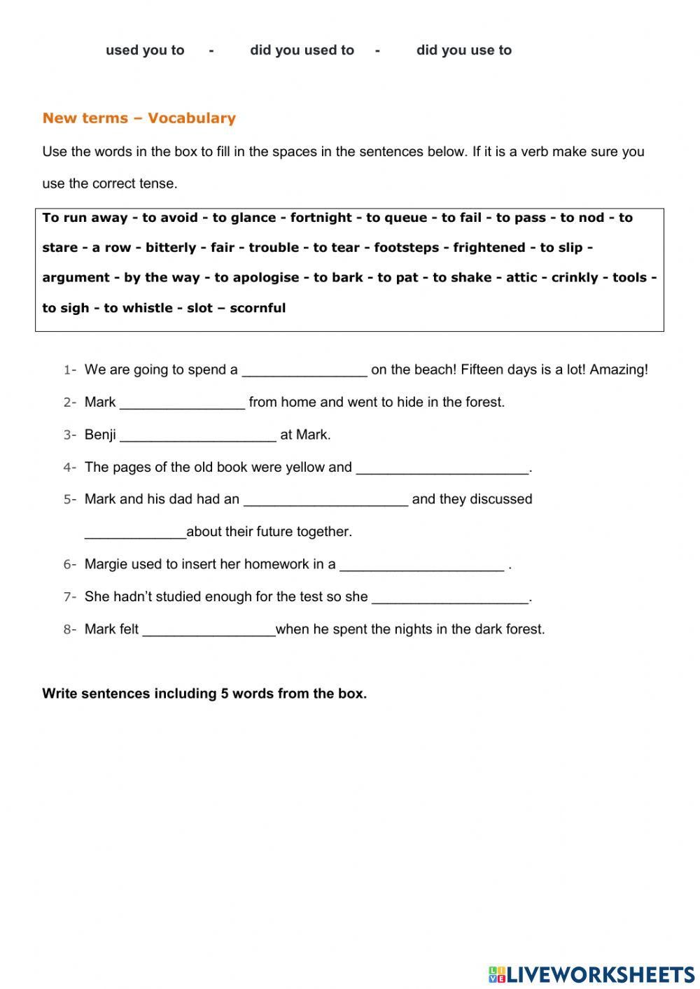 Test unit 1 - Narrative Tenses, Past Habits, Past Tenses, Vocabulary