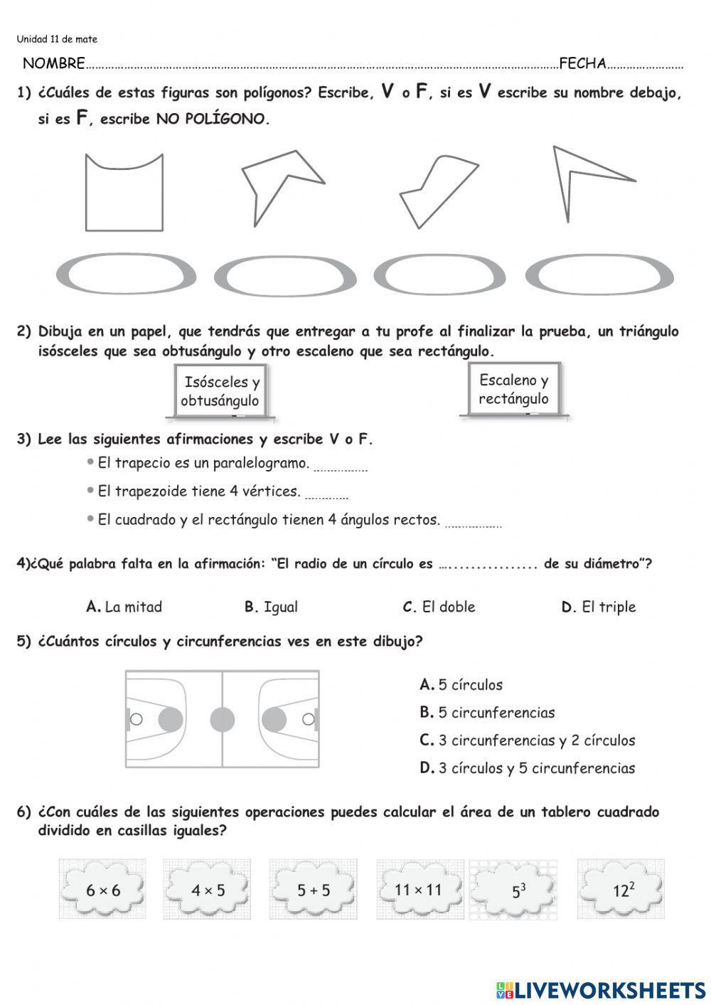 Evaluación de la unidad 11de matemáticas