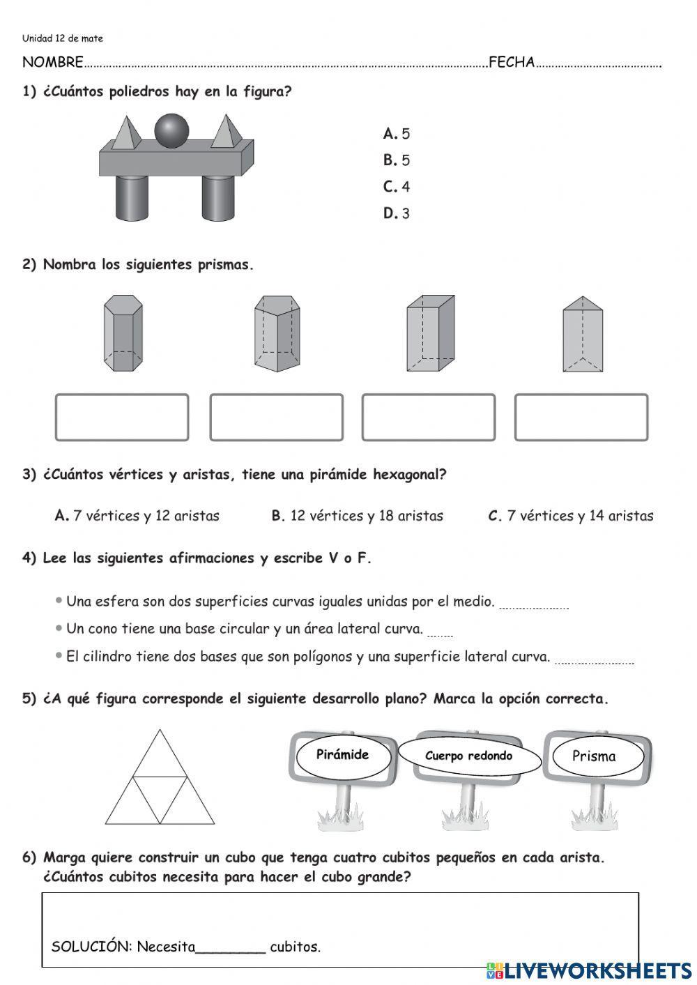 Evaluación de la unidad 12 de matemáticas