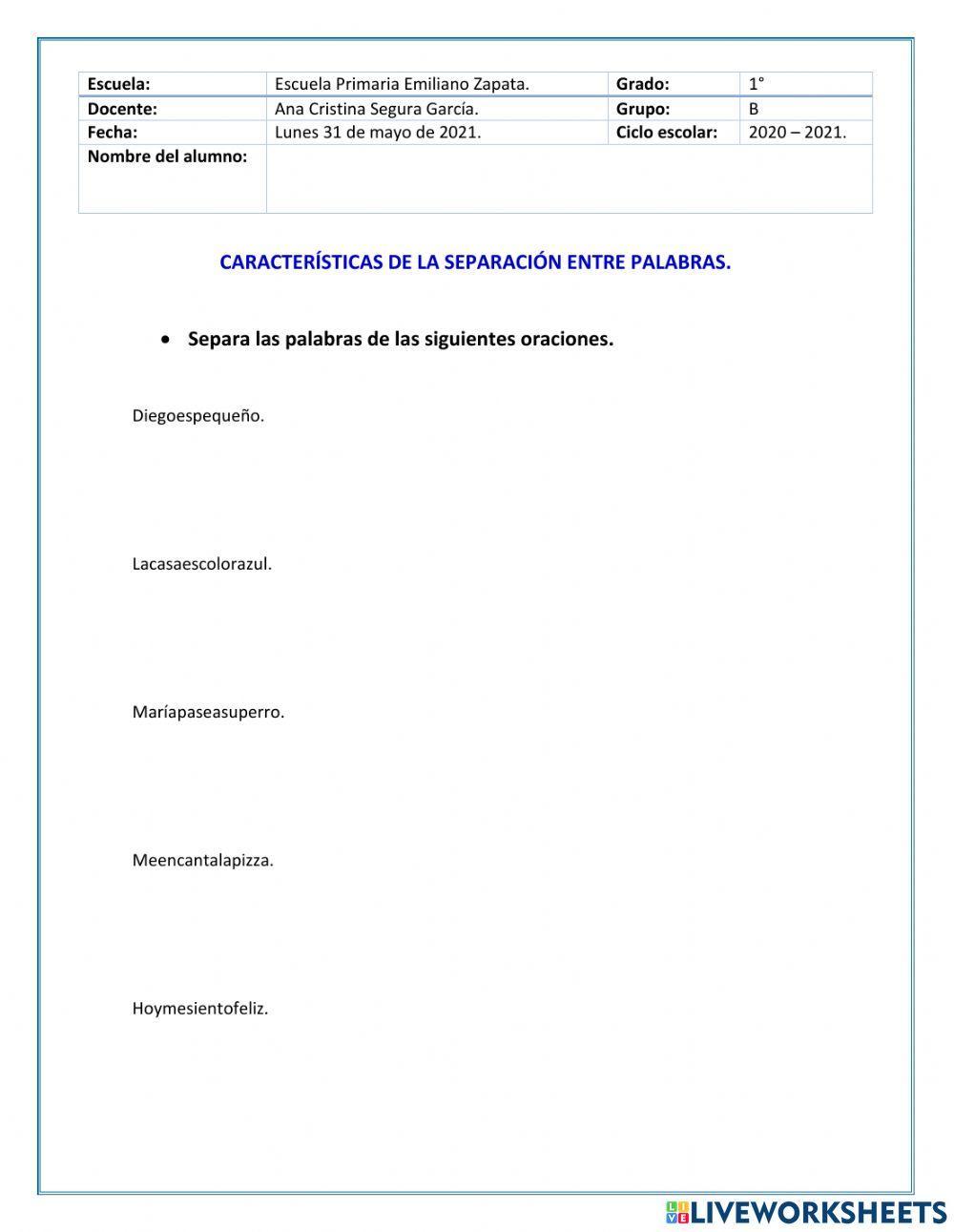 Importancia de separar las palabras en las oraciones.