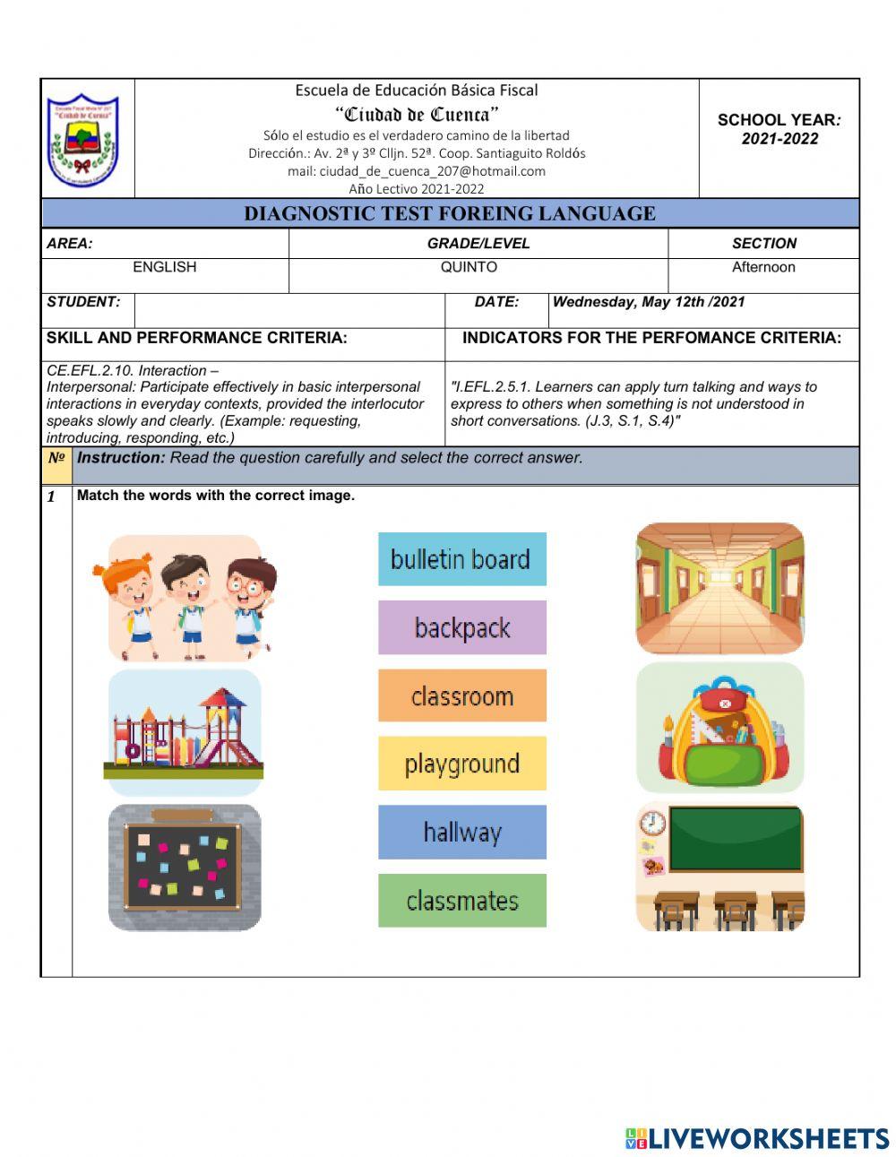 Diagnostic 2021-2022 5th grade