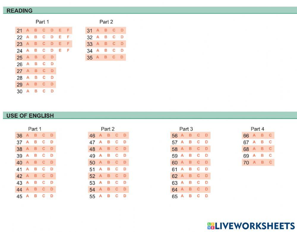 ESB B2 PT 4 - Reading - Use of English 