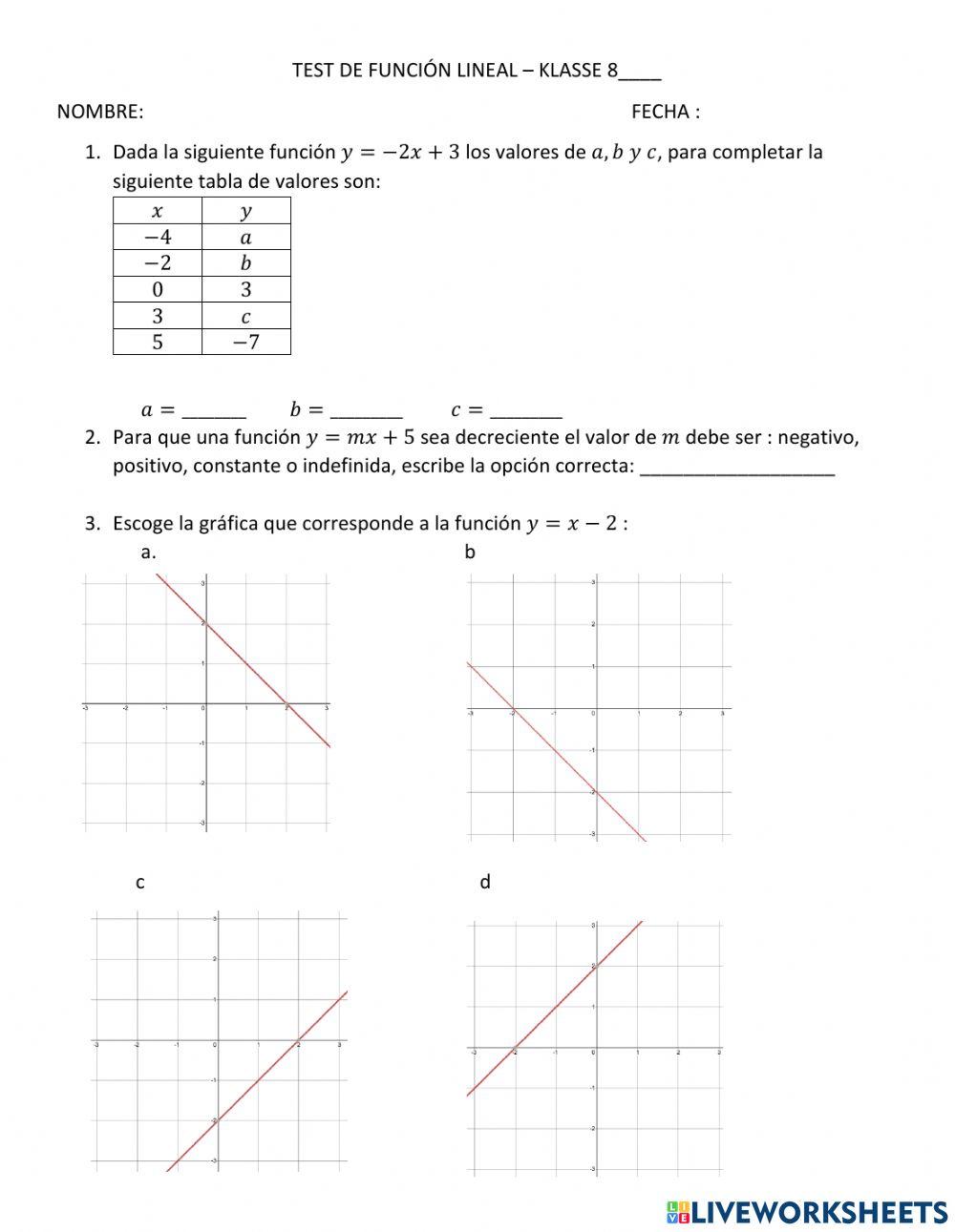 Test función lineal K8