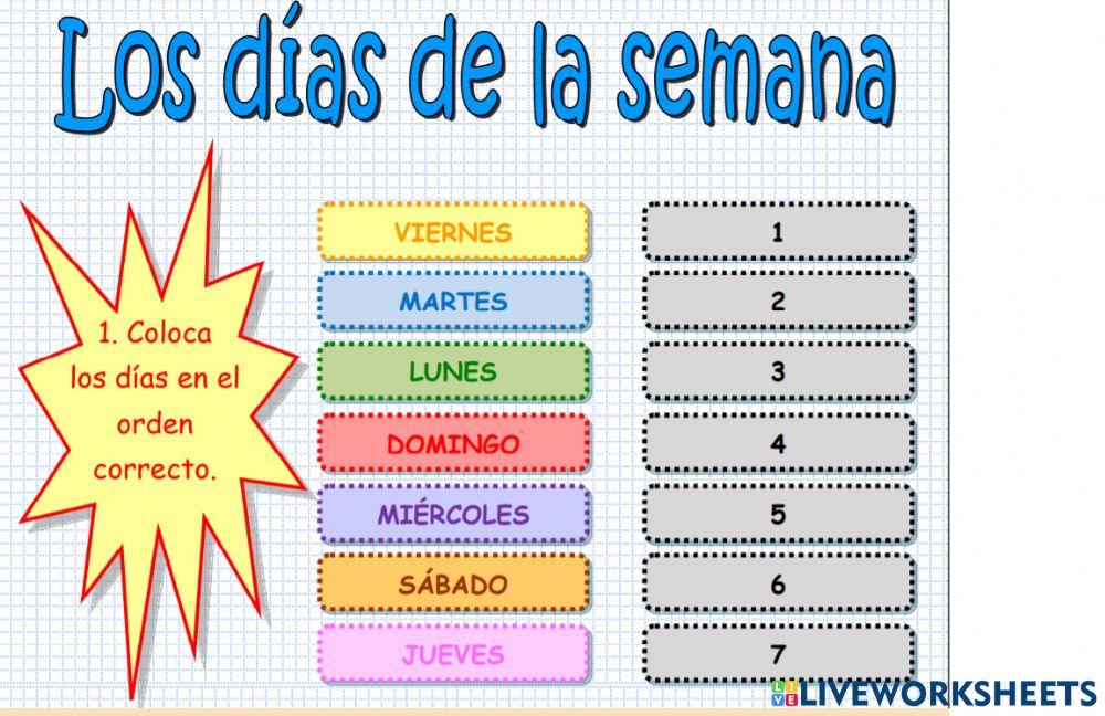 Dias de la semana online worksheet for PRIMERO Live Worksheets
