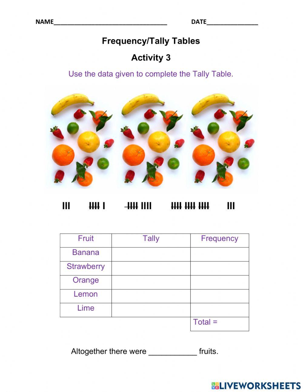 Sorting Fruits-Tally Chart