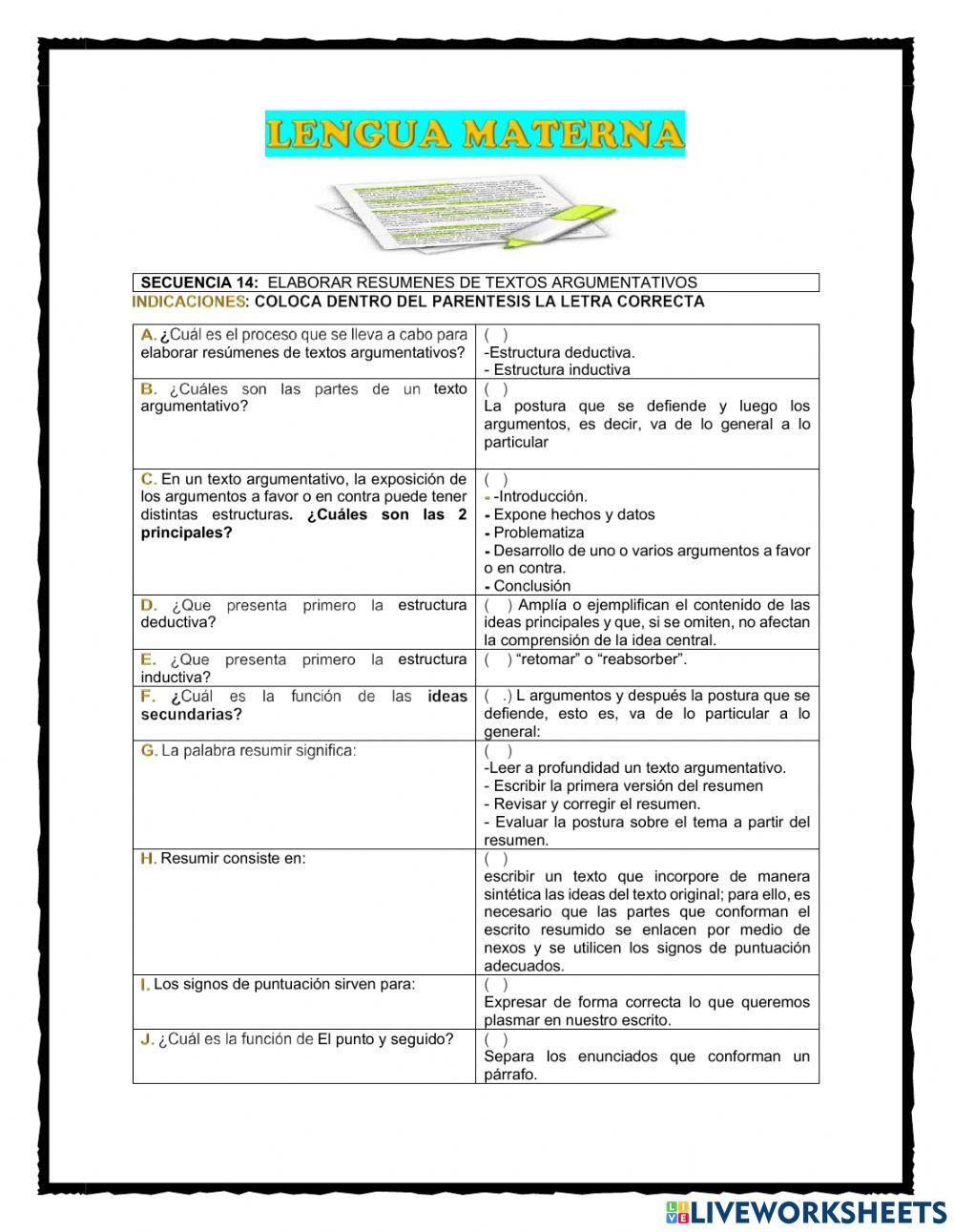 Secuencia 14:  elaborar resumenes de textos argumentativos