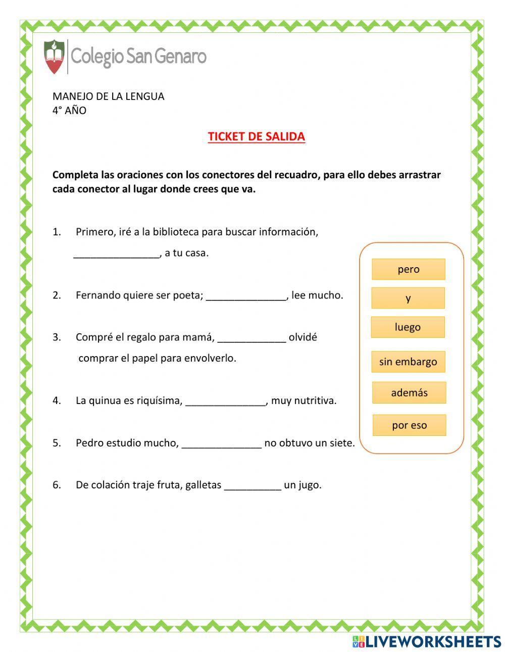 Completar oraciones usando conectores