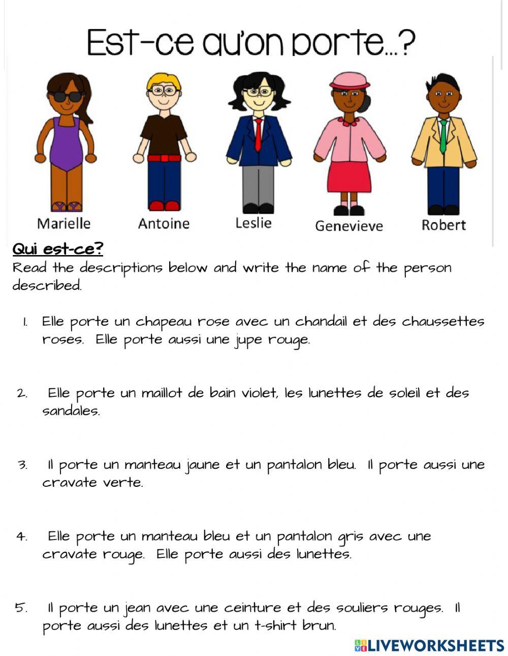 Qui est ce? 2 online exercise for Live Worksheets