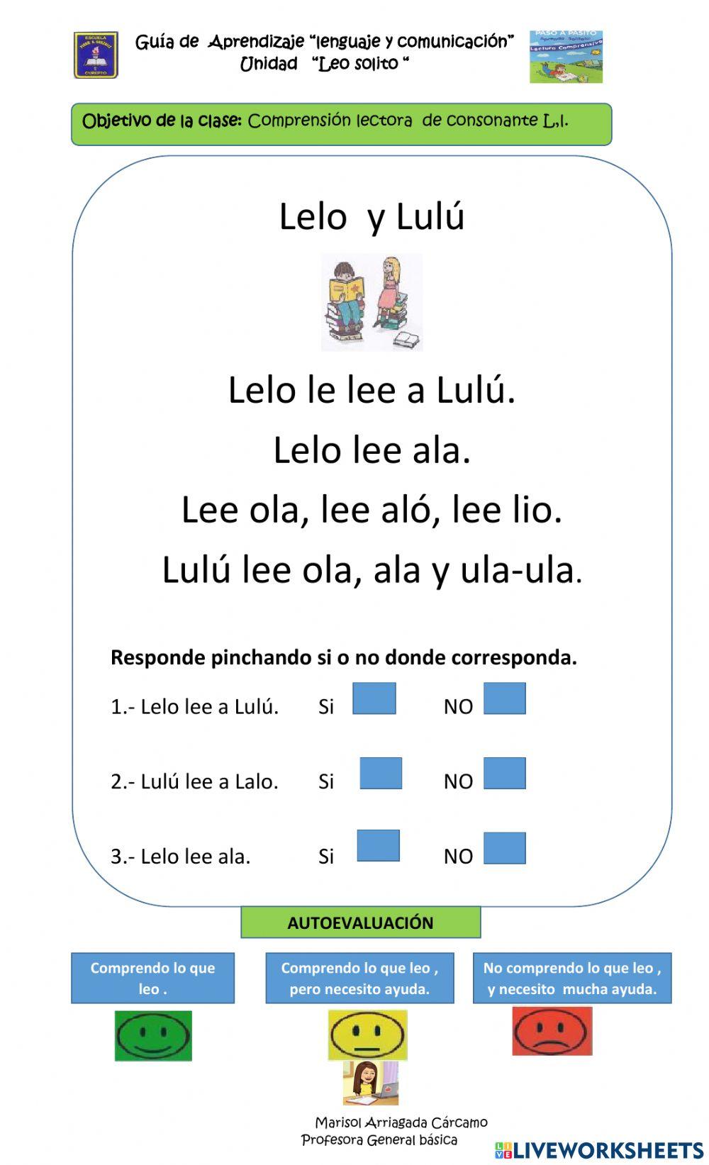 Comprensión lectora Lelo Y Lulú