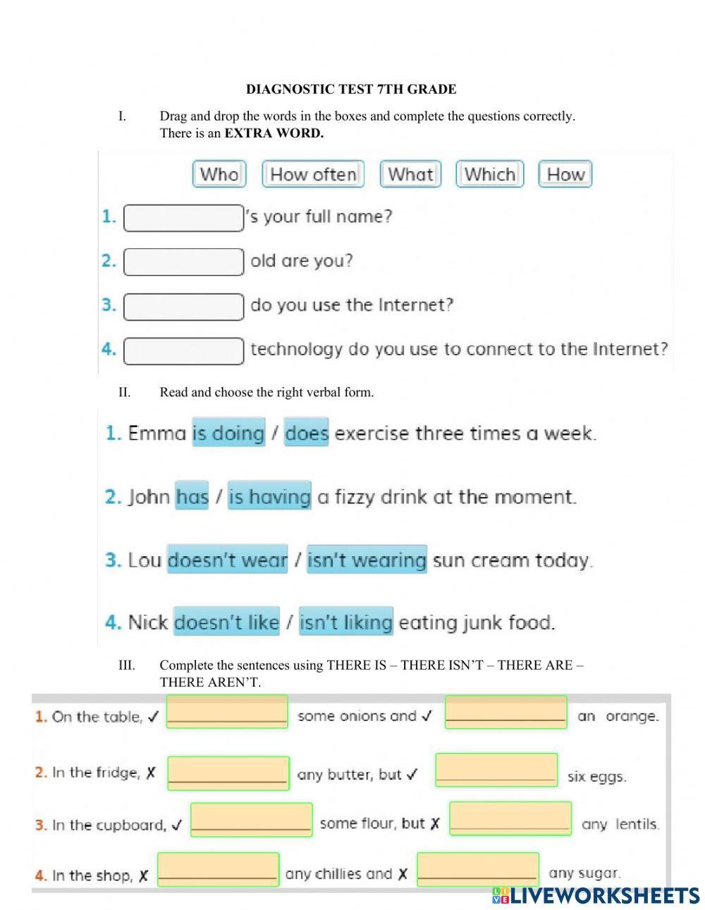 Diagnostic test 7th grade