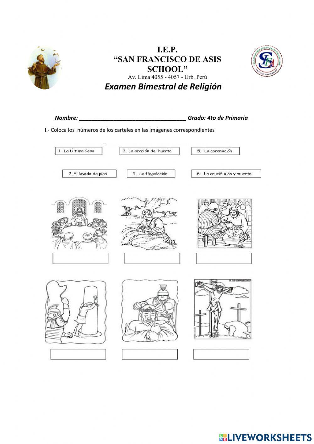 Examen de religion 4to grado