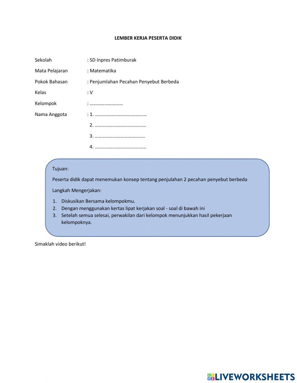 Penjumlahan pecahan penyebut berbeda