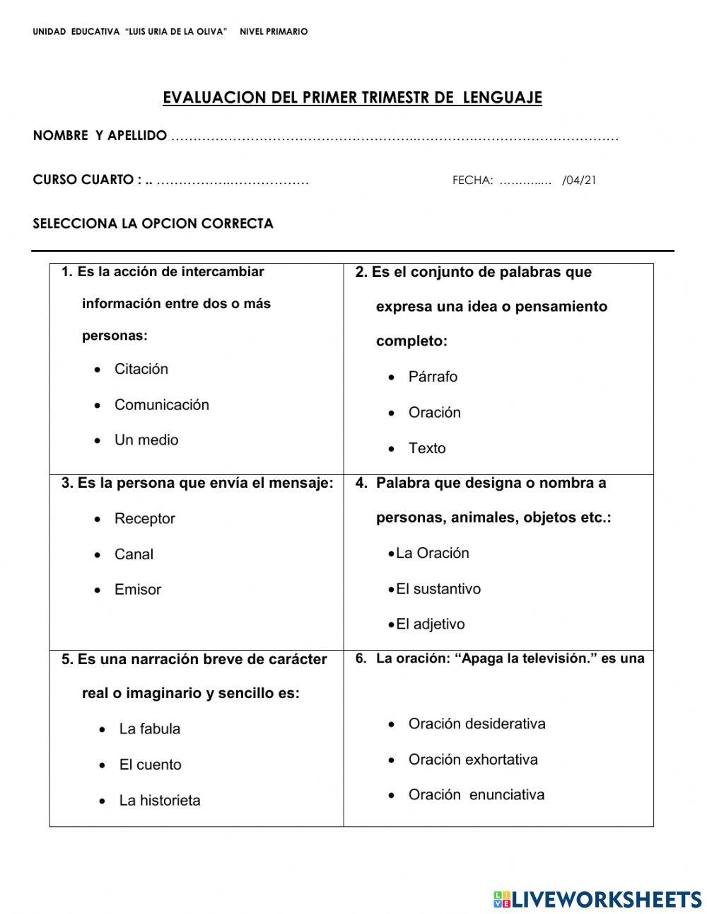 Evaluación  de Lenguaje