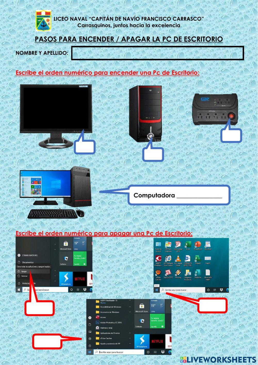 Encender y apagar la PC