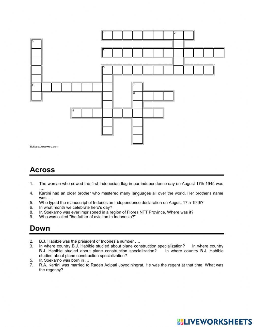 Biography crossword puzzle worksheet Live Worksheets