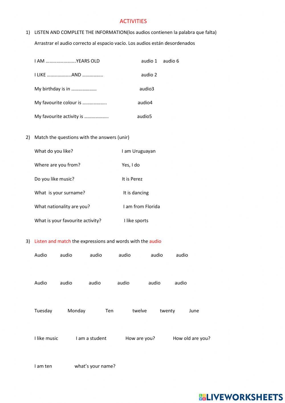 Vocabulary and personal information