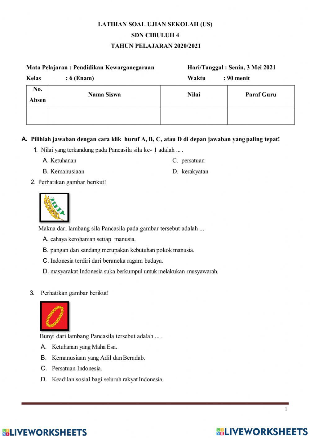 Latihan Ujian Sekolah PKN