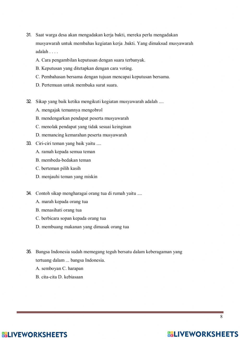 Latihan Ujian Sekolah PKN