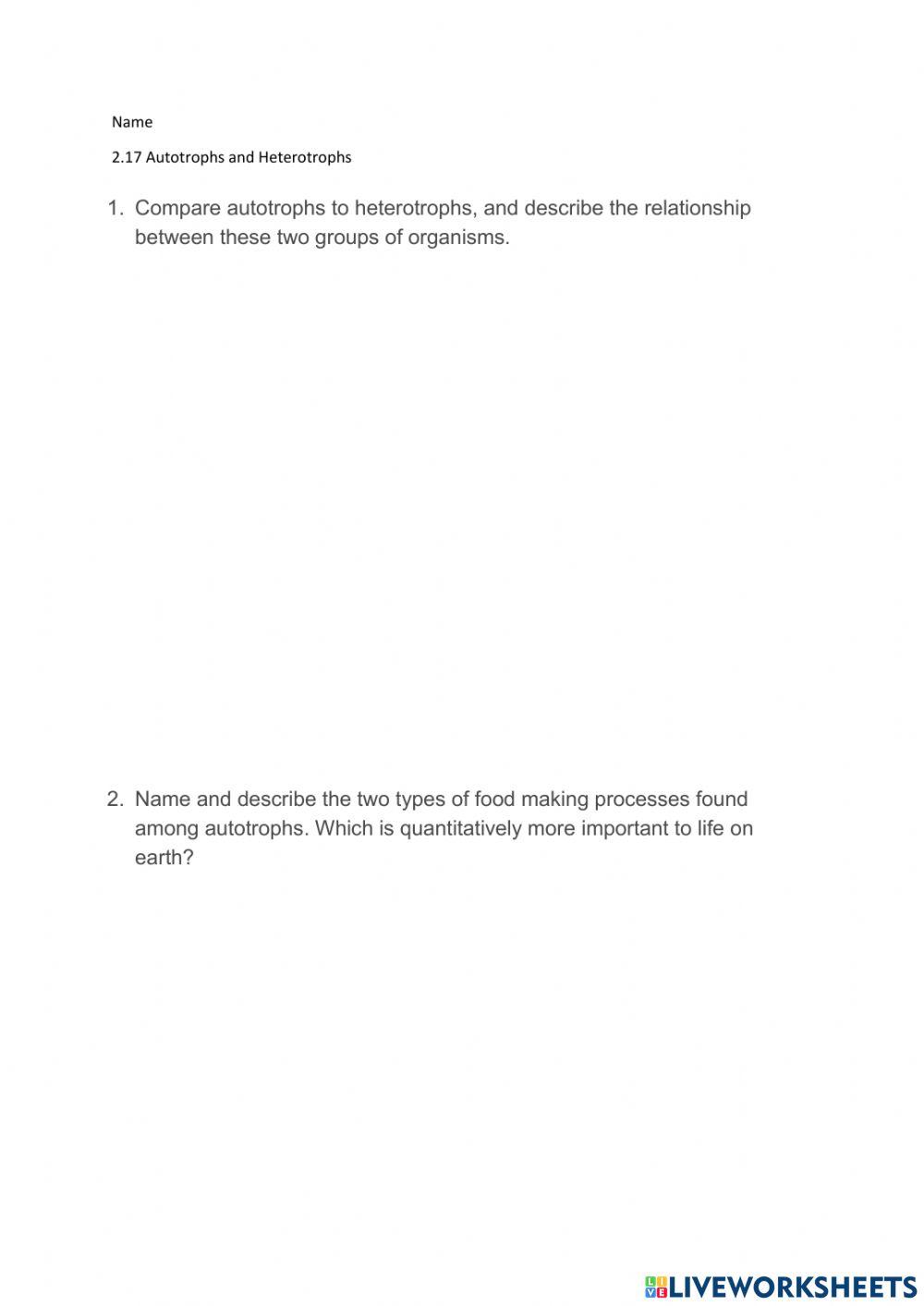 2.17 Autotrophs and Heterotrophs