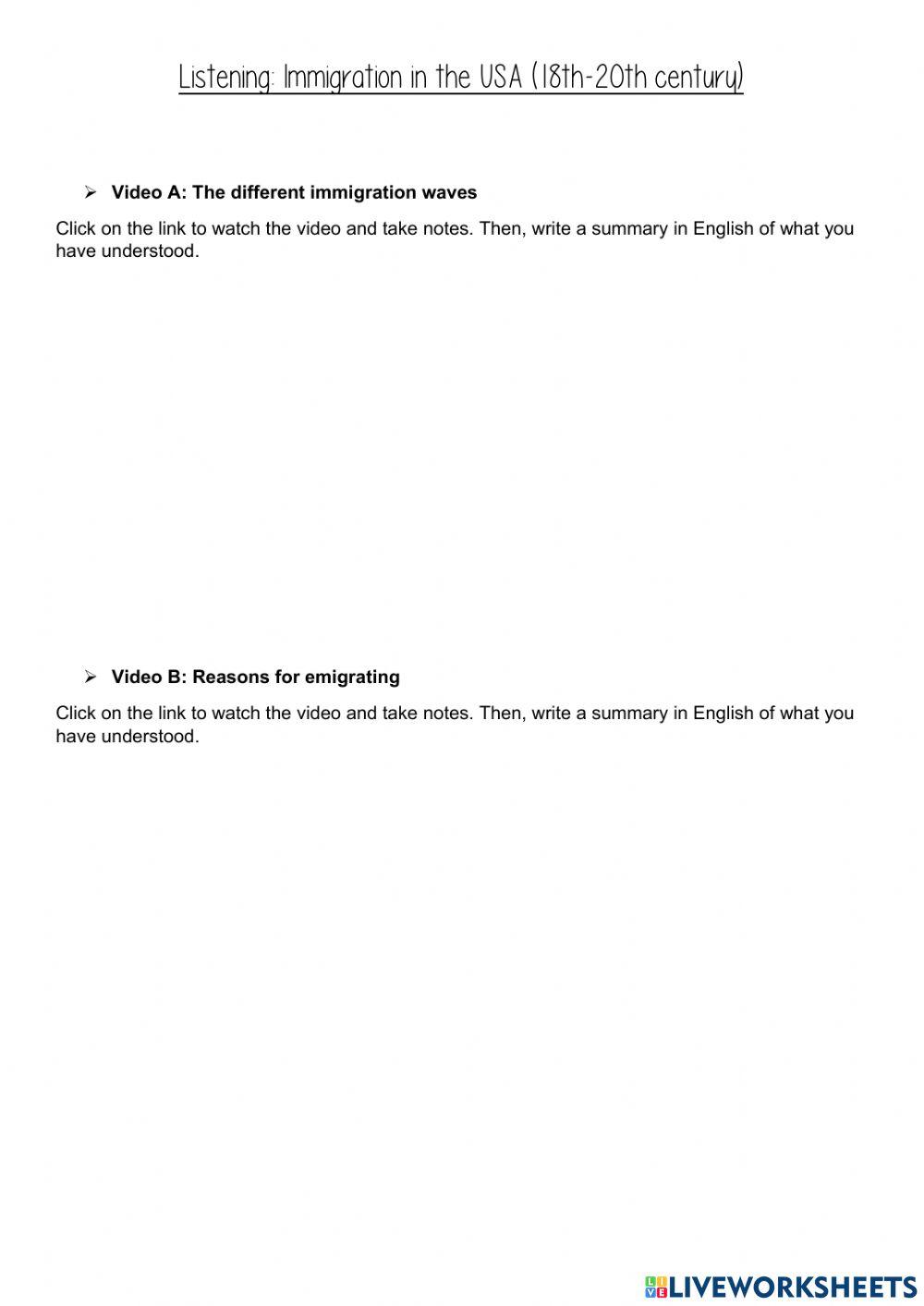 Immigration waves worksheet Live Worksheets