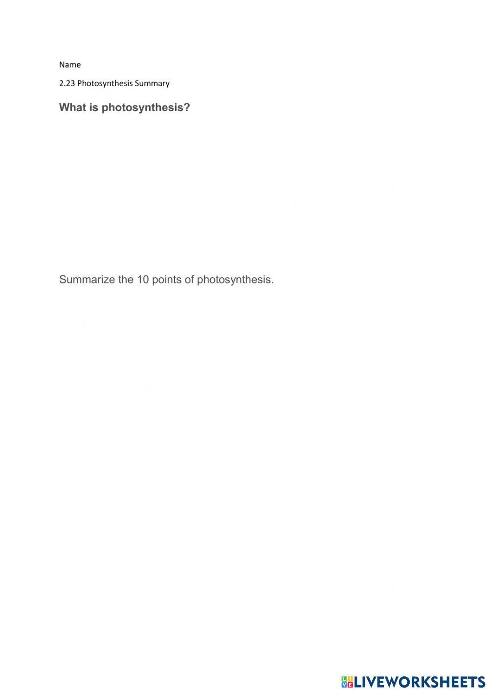 2.23 Photosynthesis Summary