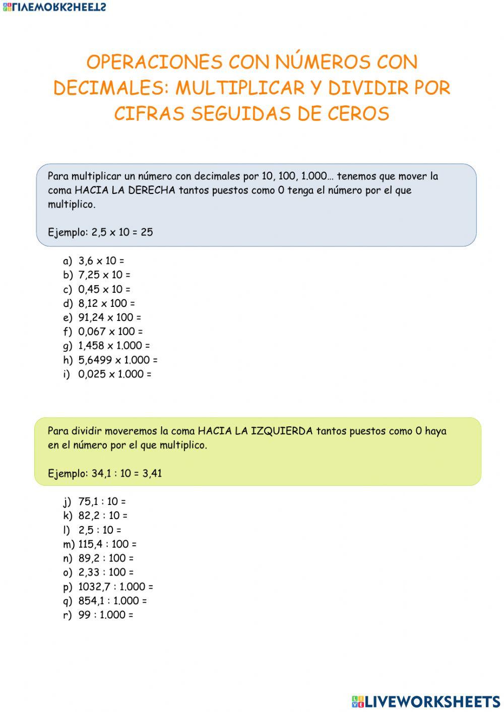Multiplicación unidad seguida ceros