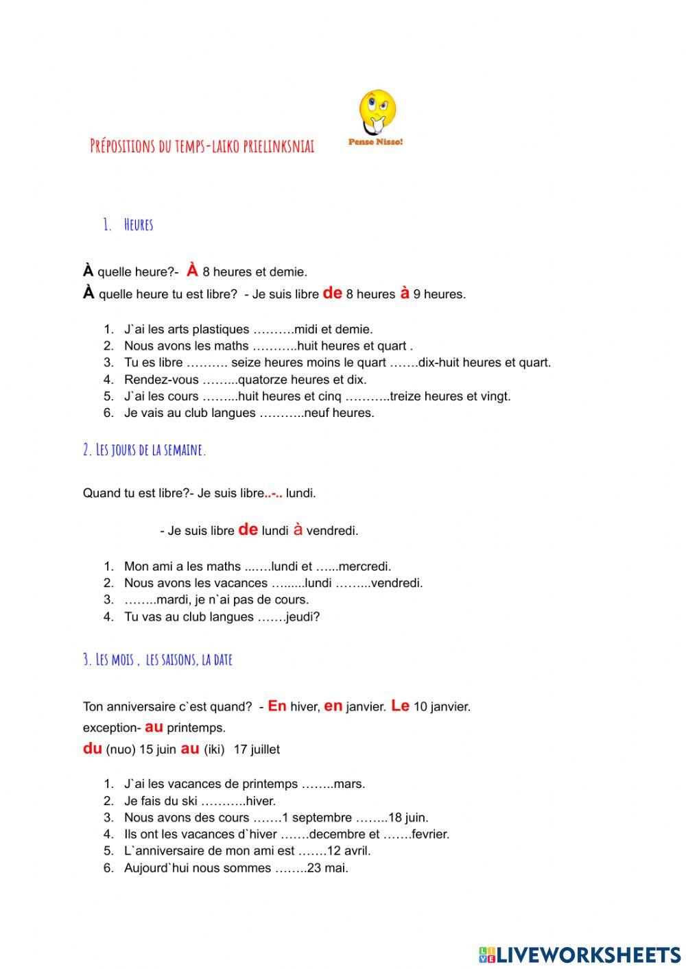 Prepositions du temps