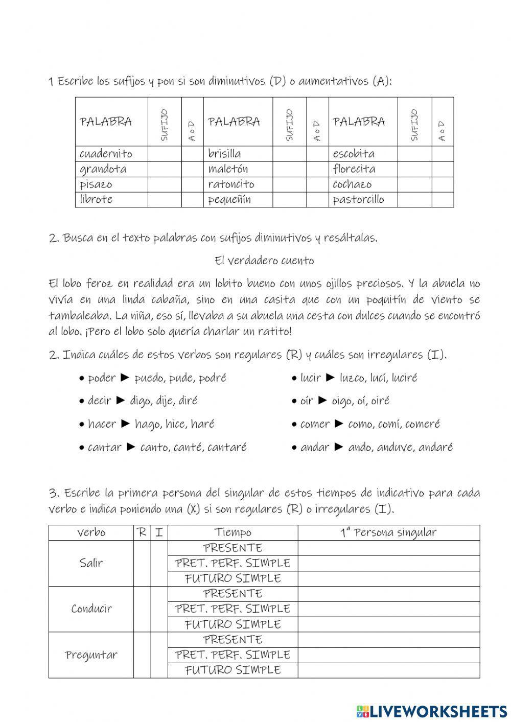 Sufijos, Clases de verbos, H intercalada y recursos literarios