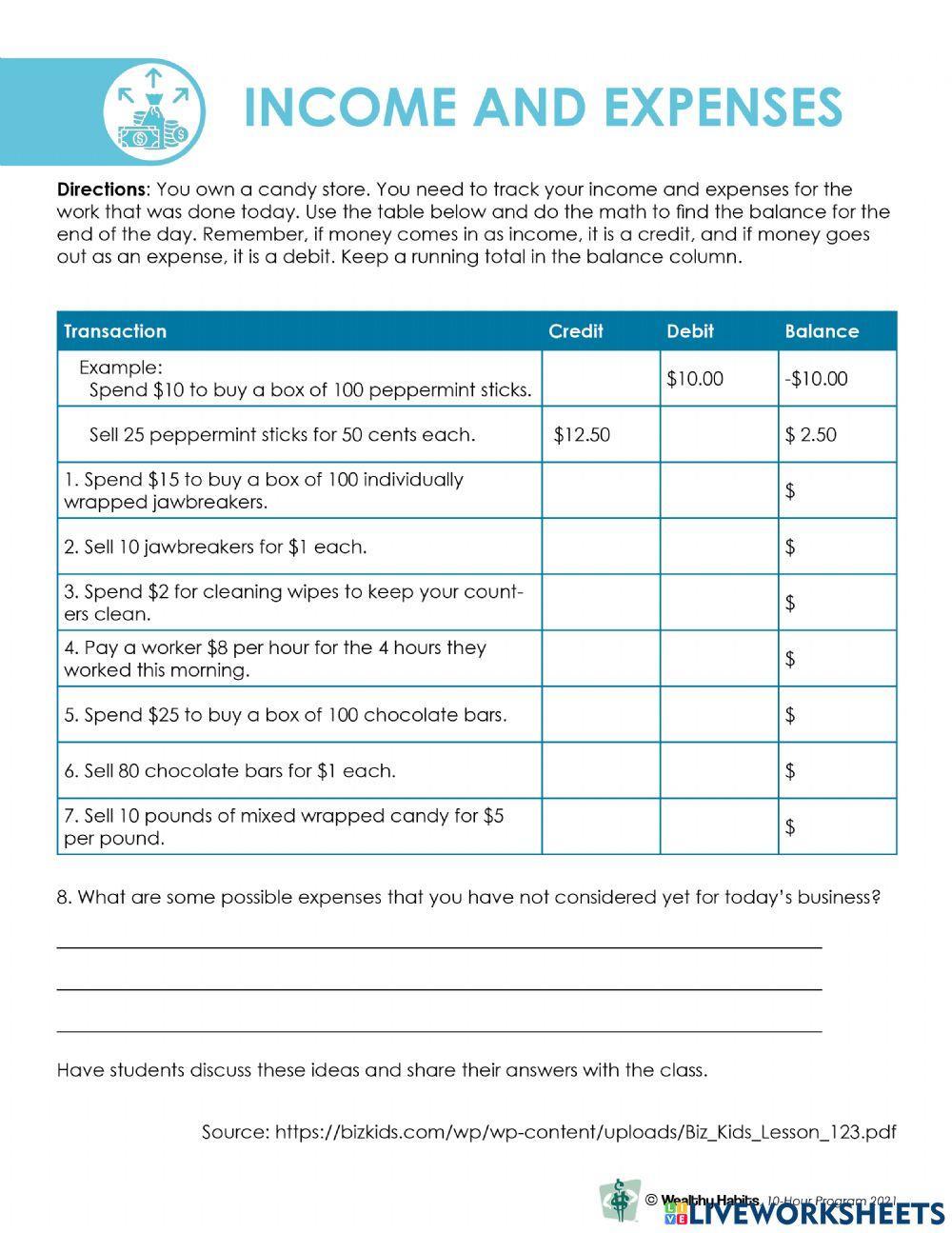 Wealthy Habits Income and Expenses