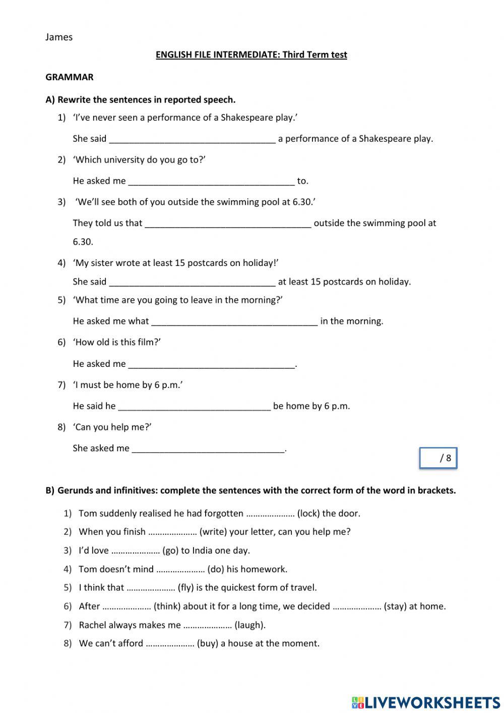 Intermediate 3rd term test