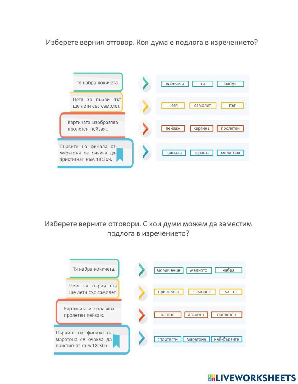 Главни части на изречение. Подлог